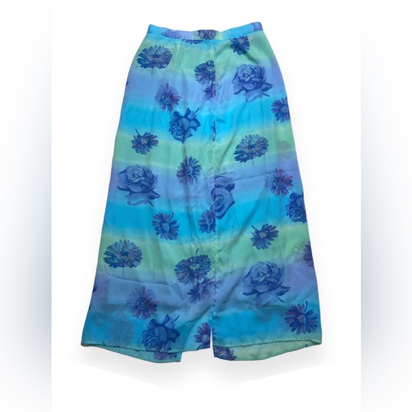 Vintage Floral Blue and Green Maxi Skirt Large Size 14 - Picture 1 of 3